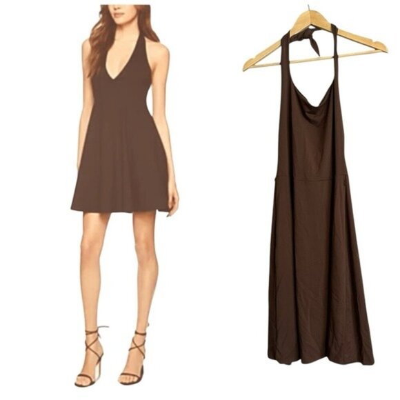 Susana Monaco Brown Halter Flare Dress Medium - Chic Minimalist & Elegant - Picture 1 of 9